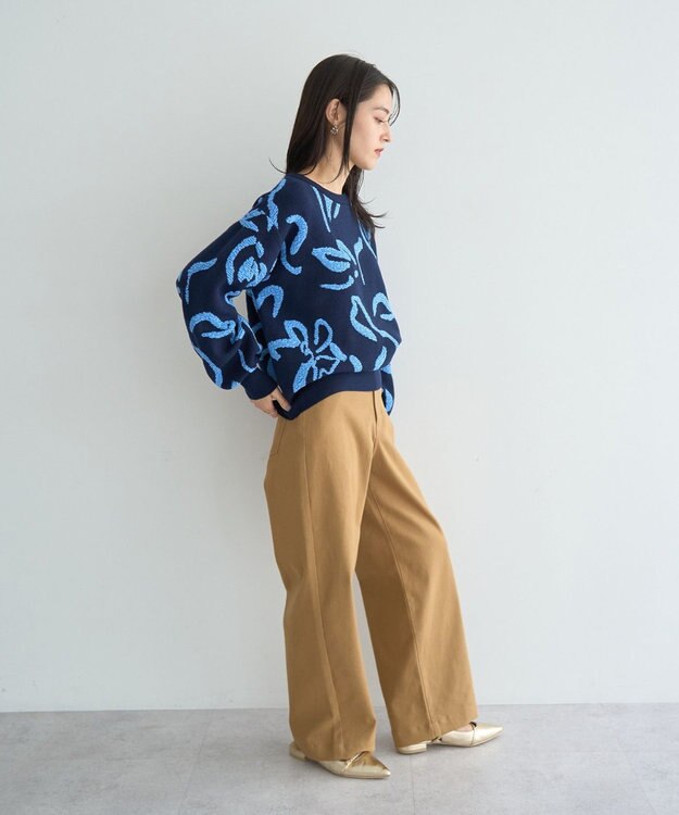 YECCA VECCA アート柄ふくれジャガードニット Navy