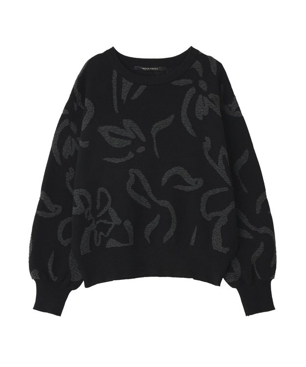 YECCA VECCA アート柄ふくれジャガードニット Black