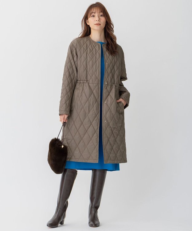 自由区 【洗える/リバーシブル】ブライトキルト リバーシブルコート カーキ系