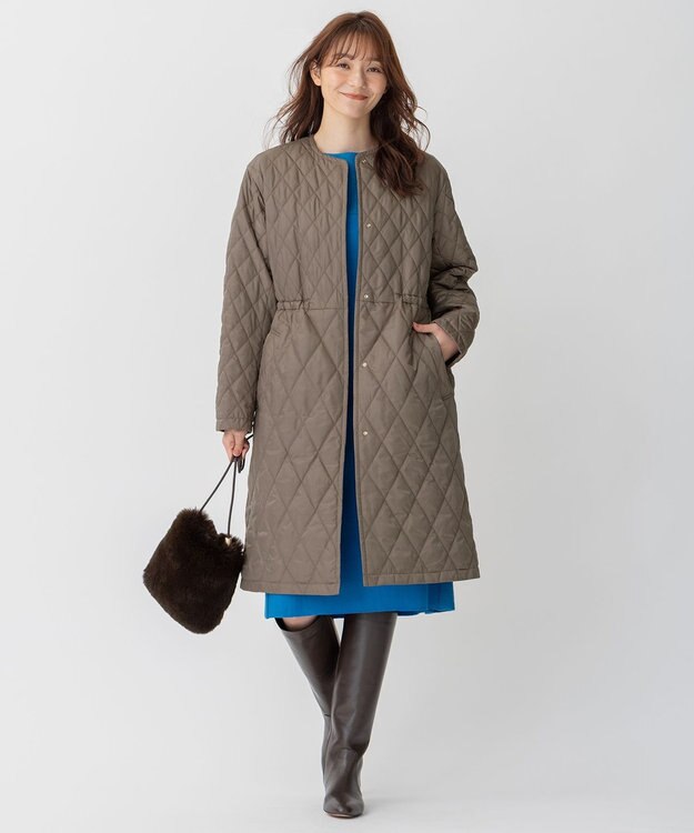 自由区 【洗える/リバーシブル】ブライトキルト リバーシブルコート カーキ系