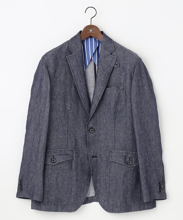 JOSEPH ABBOUD 【JAPANファブリック/セットアップ/清涼】LINEN DENIM ジャケット ネイビー系