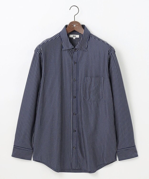 JOSEPH ABBOUD 【キングサイズ・綿100％・自然なストレッチ】マイクロストライプジャージー シャツ ネイビー系1