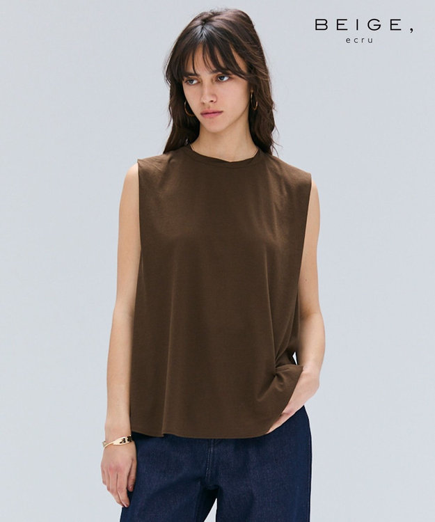 BEIGE， 【BEIGE,ecru/WEB限定・洗える】FINE DRY TOUCH / ねじりデザインコットンノースリーブトップス Brown