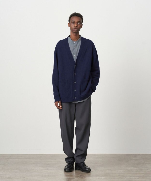 ATON WOOL COTTON BRUSHED | オーバーサイズカーディガン - UNISEX NAVY
