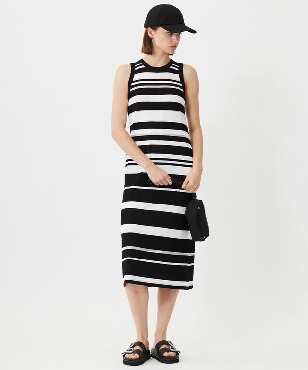 ICB L 【洗える】 マルチボーダーワンピース ブラック系