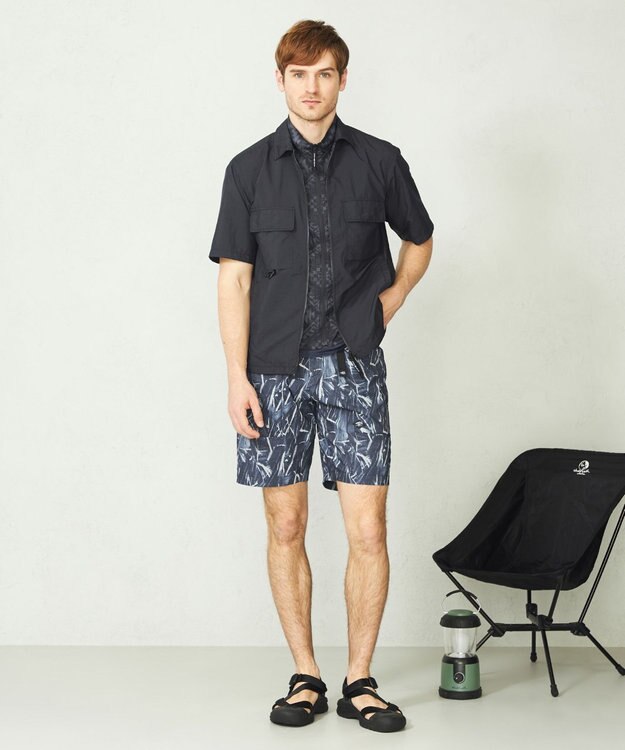 JOSEPH ABBOUD MOUNTAIN 【UNISEX】軽量/撥水 ZIP UPシャツ ネイビー系