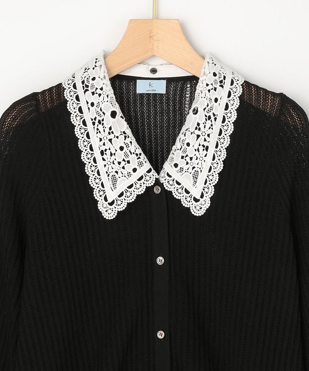組曲 【先行予約・WEB限定】レーシーニット レース襟付き カーディガン ブラック系