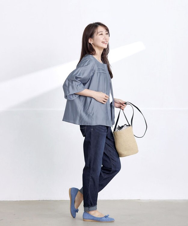 Tiaclasse L 【洗える】 シアーピンタックブルゾン ブルー