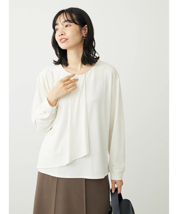 Green Parks ＢＰ　襟タック長袖ブラウソー Off White