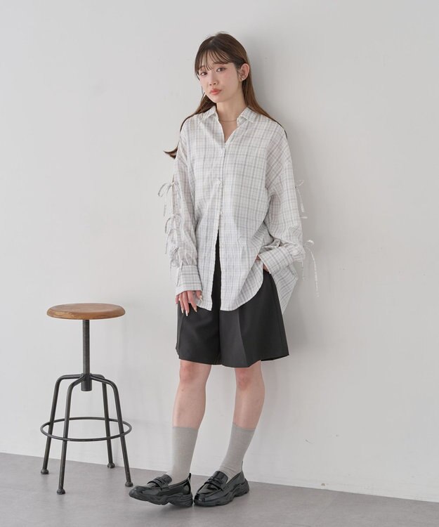 earth music&ecology 【予約】アソートチェックシャツ チェックアイボリー