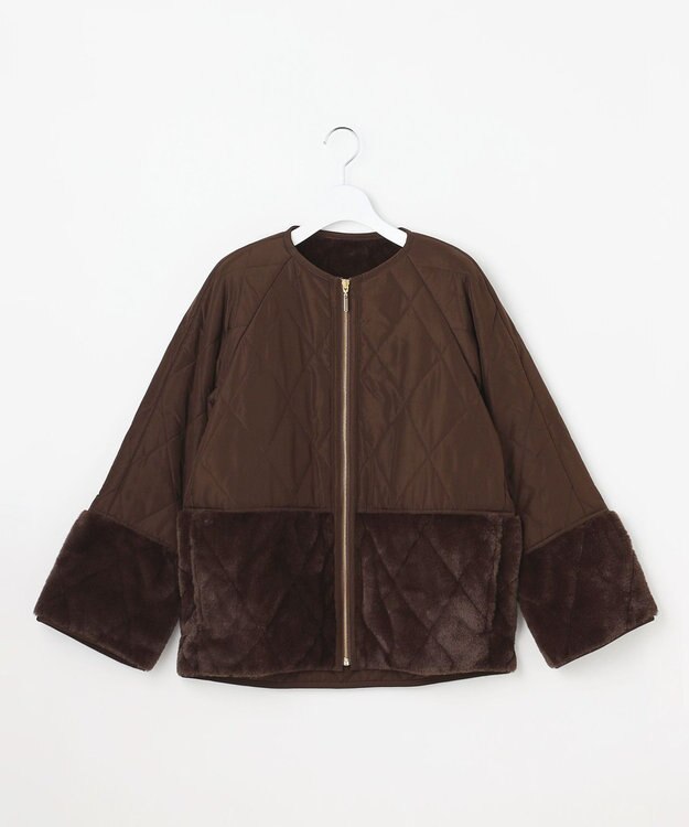 ANY SIS フェイクファーコンビキルティング アウター ブラウン