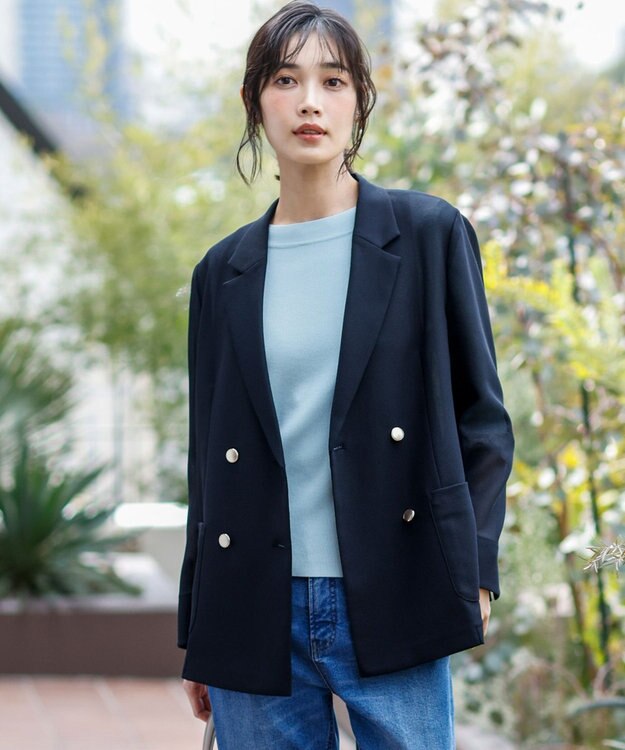 ANY SIS L シアーメッシュ ダブルジャケット ネイビー