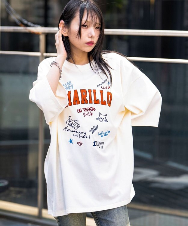 WEGO 【速乾/ひんやり/ユニセックス着用ITEM】接触冷感フロッキープリントグラフィックT（SS） ホワイト