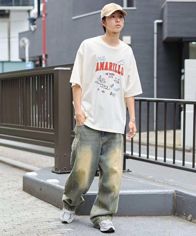 WEGO 【速乾/ひんやり/ユニセックス着用ITEM】接触冷感フロッキープリントグラフィックT（SS） ホワイト