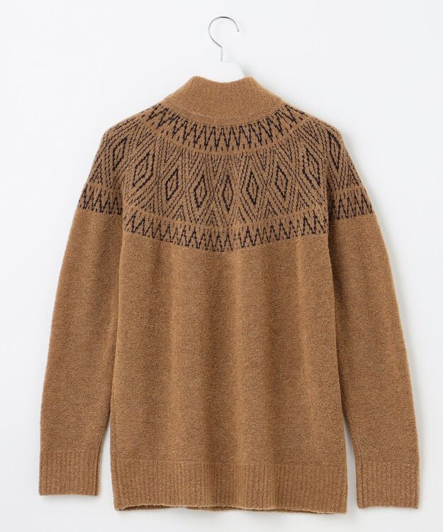 JOSEPH ABBOUD 【インポート素材/ふわふわ】ブークレー  ハイネック  ジップ プルオーバー ニット キャメル系