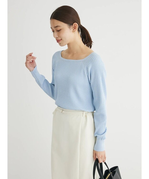 Green Parks 洗える　スクエアネックリブニットプルオーバー Blue