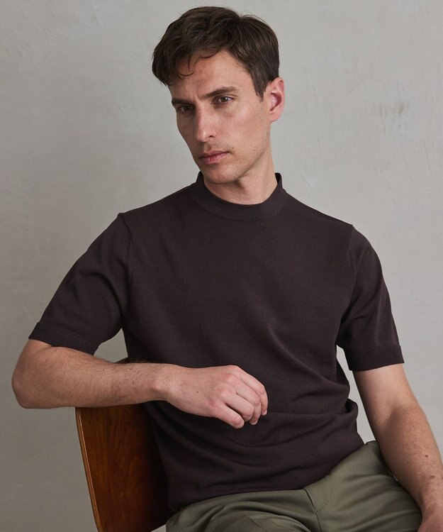 GOTAIRIKU 綿とポリのいいとこどり【洗濯機可】テーラード DRESS BIZ ニットTシャツ ダークブラウン系