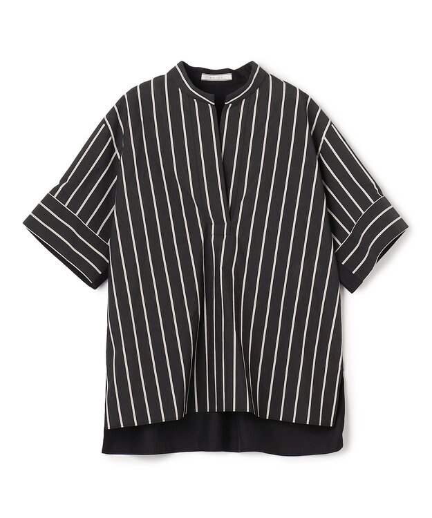 BEIGE， QUARTZ / 異素材コンビ ストライプシャツ Black St.