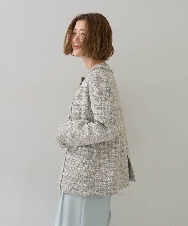 YECCA VECCA ノーカラーツイードジャケット Gray