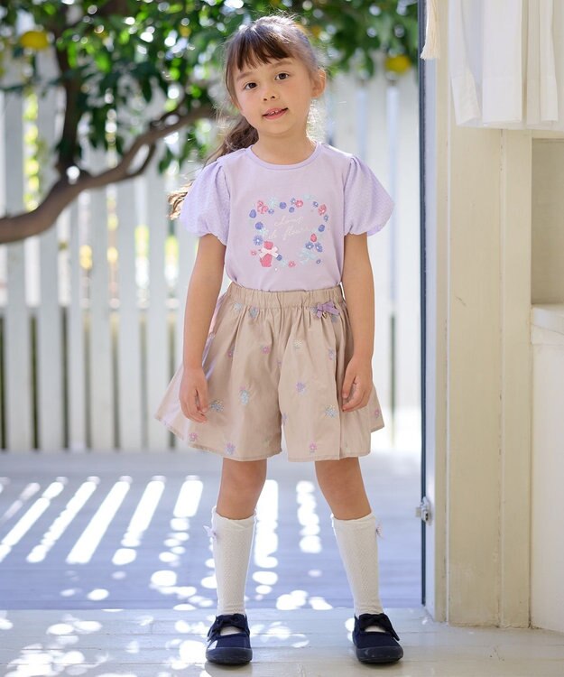 ANY KIDS フラワー 刺繍 Tシャツ ラベンダー