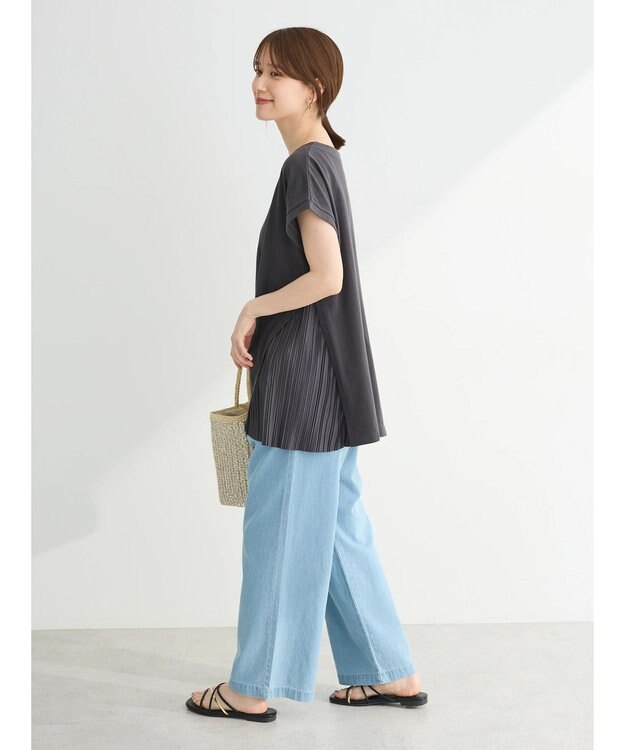 Green Parks 脇プリーツドッキングチュニック Charcoal Gray