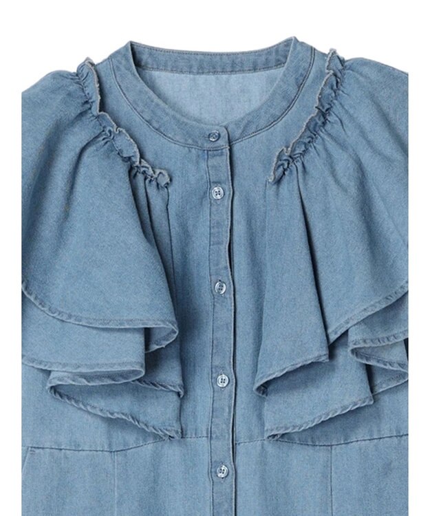 earth music&ecology ラッフル前開きデニムワンピース Light Indigo