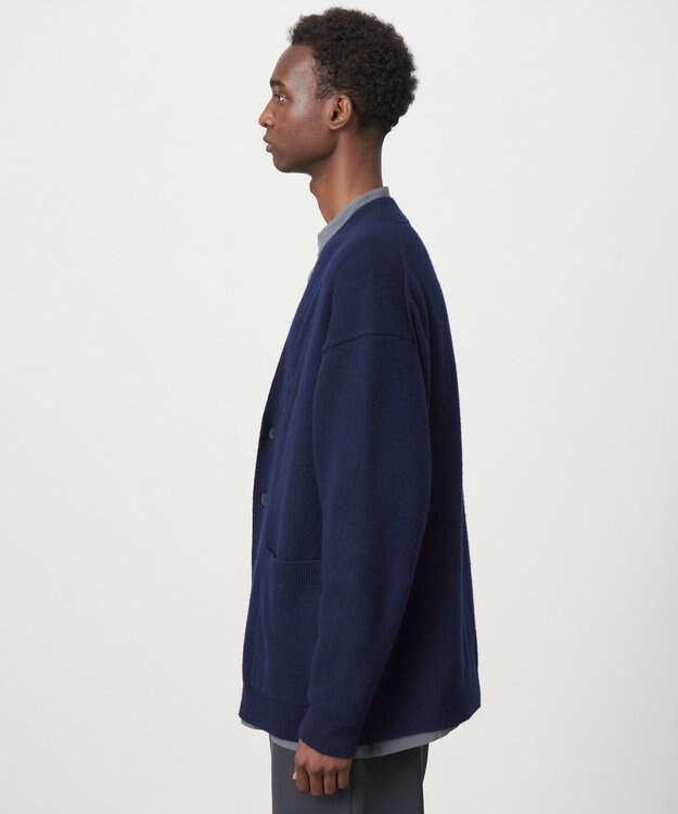 ATON WOOL COTTON BRUSHED | オーバーサイズカーディガン - UNISEX NAVY
