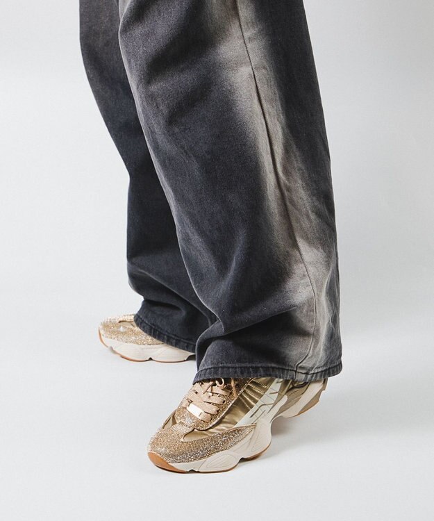 STEVE MADDEN SETBACK-R ラインストーンスニーカー ゴールド