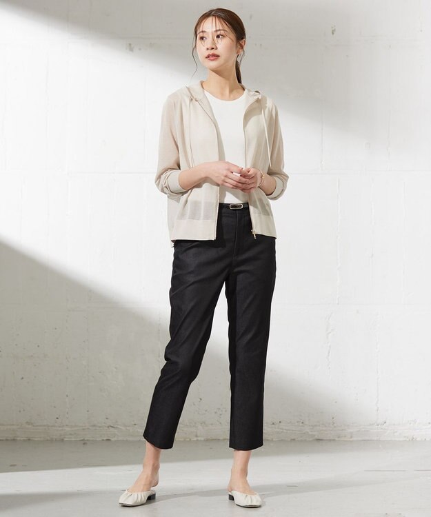 J.PRESS LADIES L 【洗える】シャンブレーサテン テーパード パンツ ブラックシャンブレー系