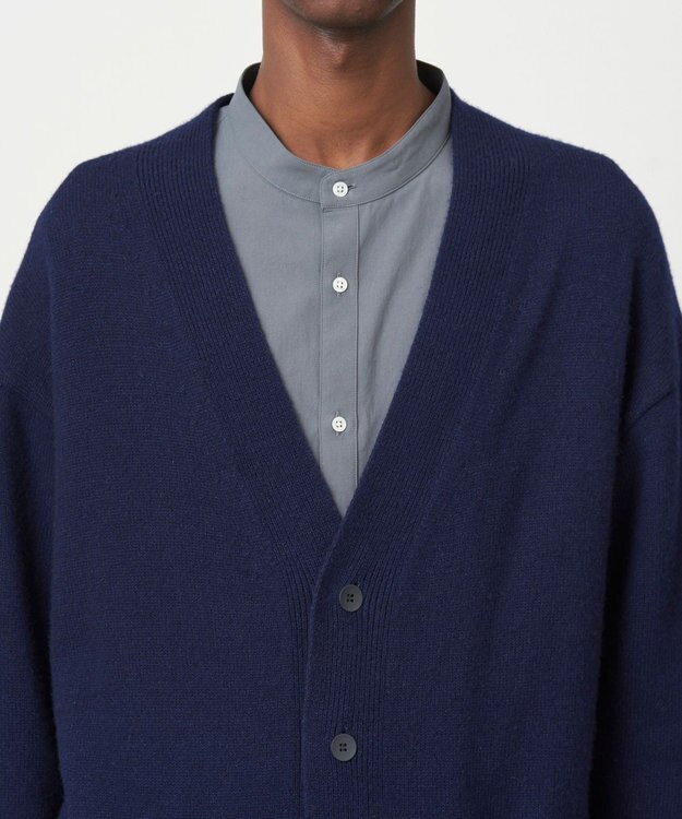 ATON WOOL COTTON BRUSHED | オーバーサイズカーディガン - UNISEX NAVY