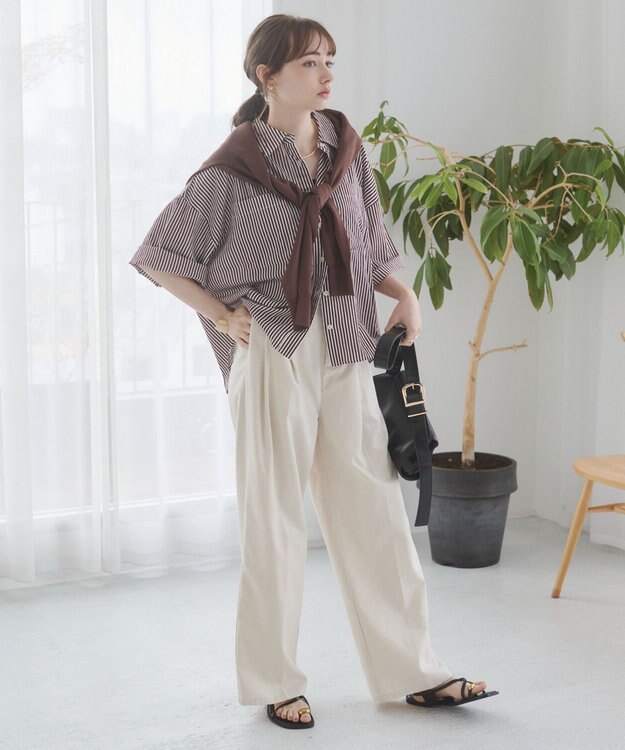 WEGO 【ANGIE VINTAGE】キャンブリックボイルオーバー半袖シャツ ブラウンその他