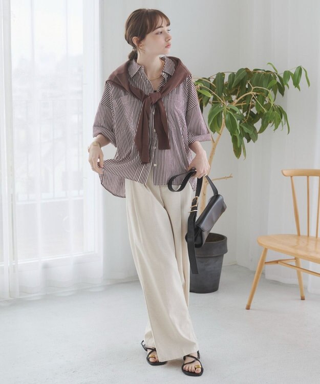 WEGO 【ANGIE VINTAGE】キャンブリックボイルオーバー半袖シャツ ブラウンその他