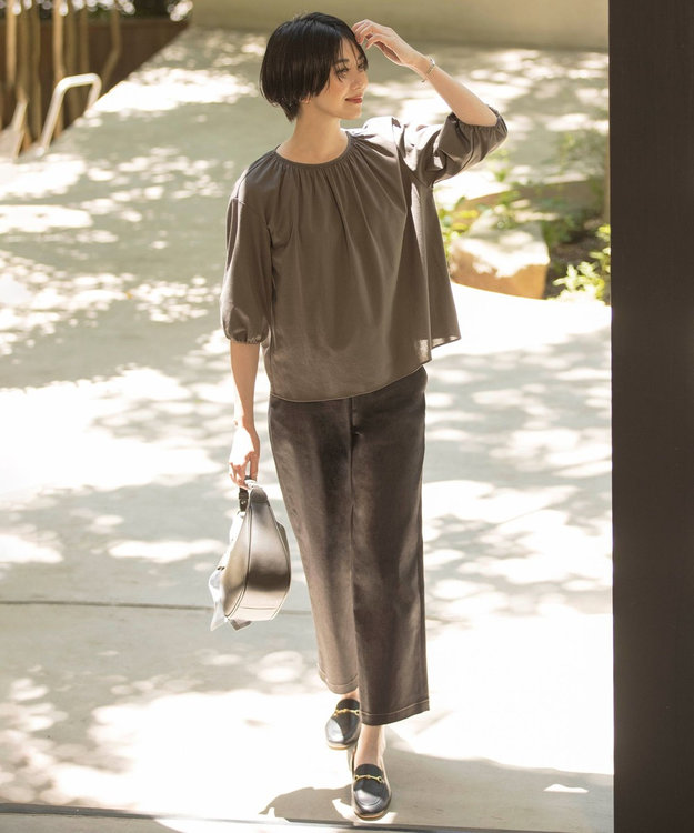 J.PRESS LADIES S 【洗える】ハイパワーデニムツイル ワイド パンツ ブラック系