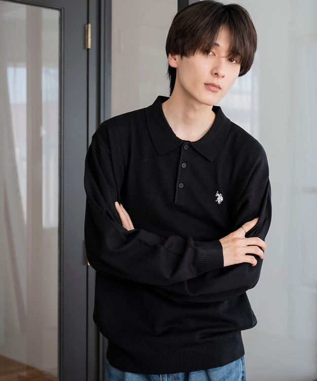 WEGO 【25年秋冬新作/ユニセックス着用ITEM/MLサイズ展開】別注USPOLOニットポロ ブラック