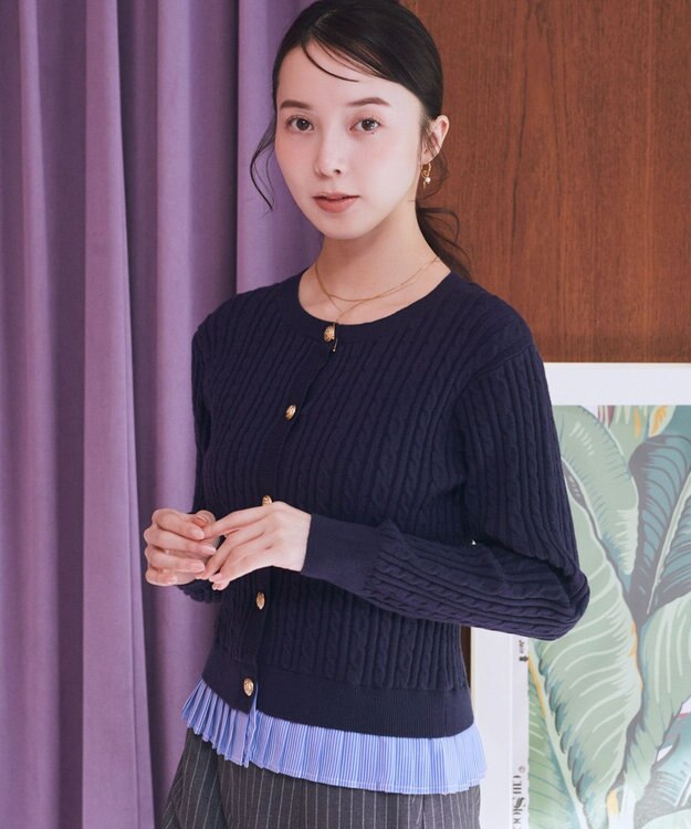 earth music&ecology 【予約】プリーツレイヤーケーブルニットカーディガン Navy