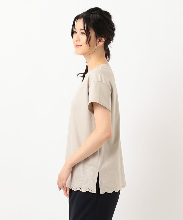J.PRESS LADIES L 【UVケア・接触冷感】コンパクトコットンスムース 裾刺繍 カットソー ベージュ系