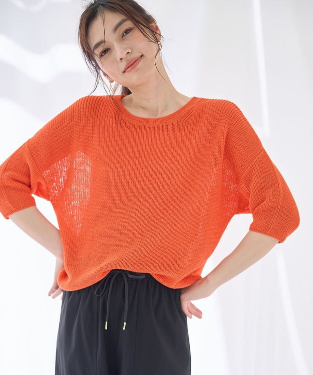 ANY 【洗濯機可/アンチピリング】ギマハーフスリーブニット オレンジ