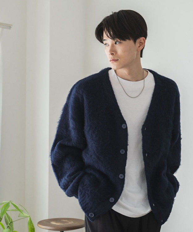 WEGO モヘアライクBIGカーディガン ネイビー