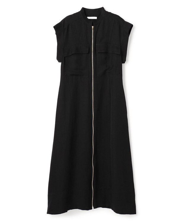 BEIGE， BERNARD / リネン混 フロントジップ スタンドカラードレス Black