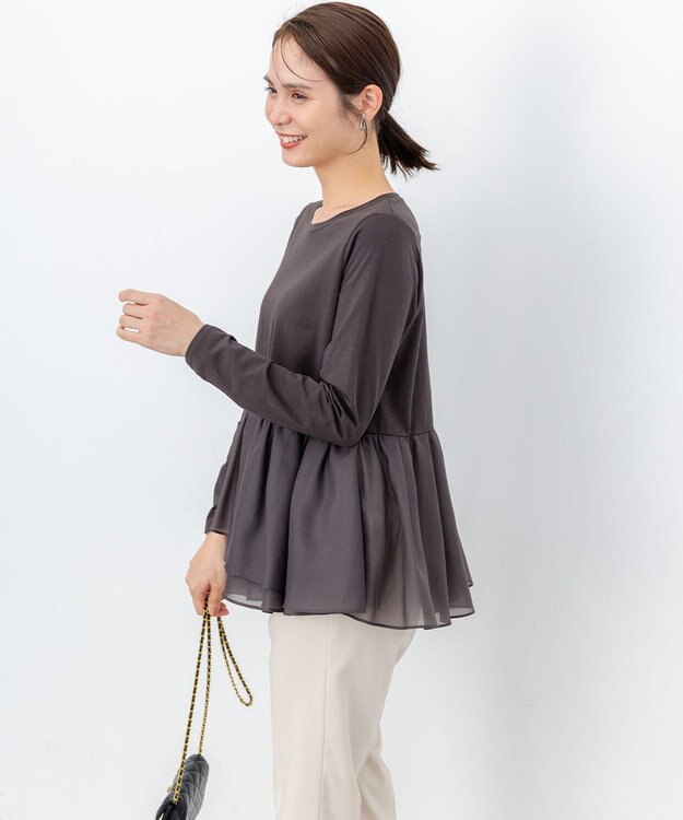 組曲 オーガンジーコンビ ロングTシャツ グレー系