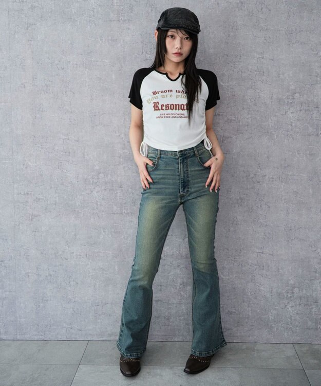 WEGO ストレッチフレアデニムパンツ デニム中濃加工色