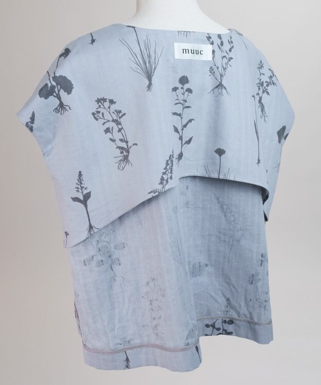 muuc 【ゆったりシルエットで涼しく上品】植物の影絵プリント プルオーバー グレー