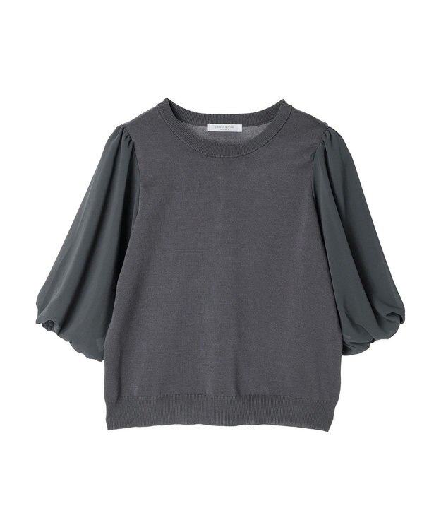 Green Parks 袖楊柳ドッキングニットプルオーバー Gray