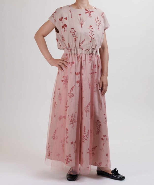 muuc 【ゆったりシルエットで涼しく上品】植物の影絵プリント プルオーバー ピンク