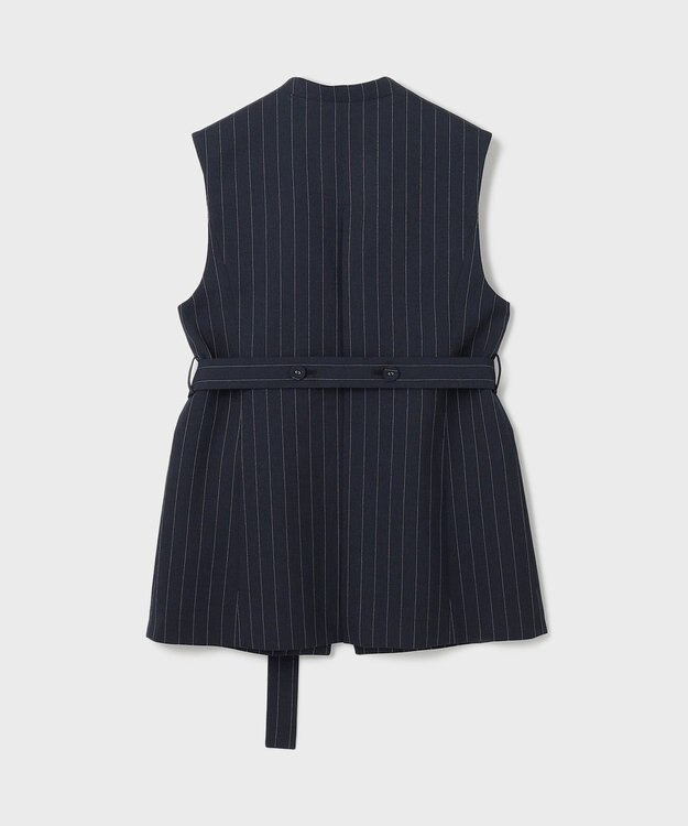 GRACE CONTINENTAL ストライプノーカラージレ ネイビー