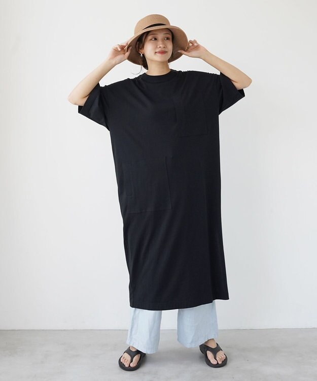 HAAG スマイルコットン SHORT SLEEVE ONEPIECE ワンピース ブラック