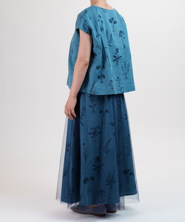 muuc 【ゆったりシルエットで涼しく上品】植物の影絵プリント プルオーバー ブルー