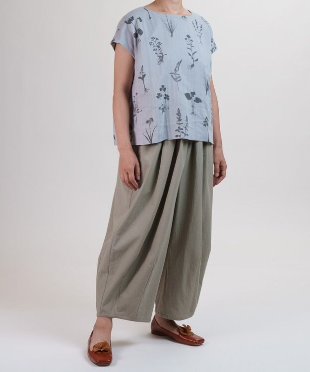 muuc 【ゆったりシルエットで涼しく上品】植物の影絵プリント プルオーバー グレー