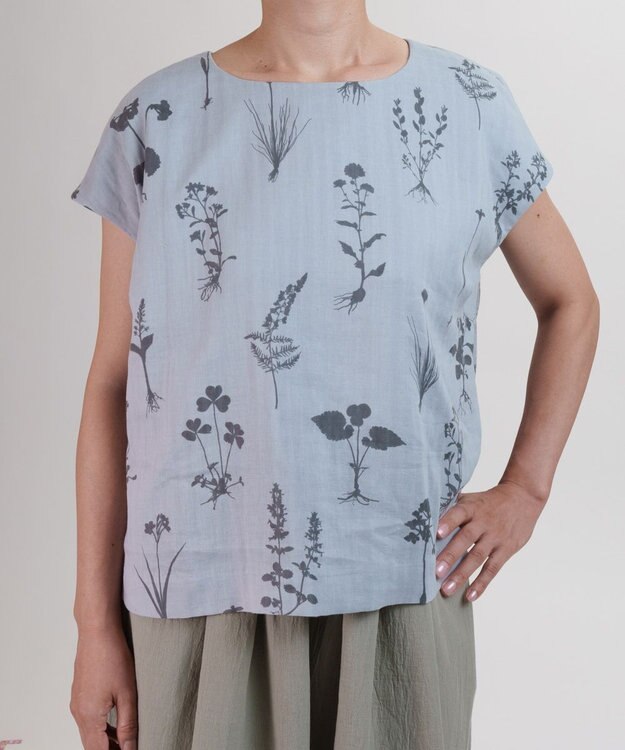 muuc 【ゆったりシルエットで涼しく上品】植物の影絵プリント プルオーバー グレー