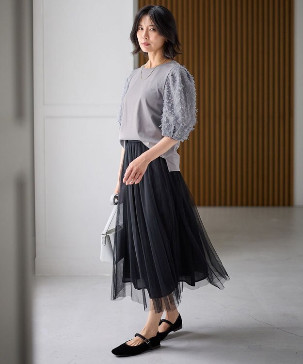 ANY L シルケットスムースジャガードスリーブプルオーバー グレー